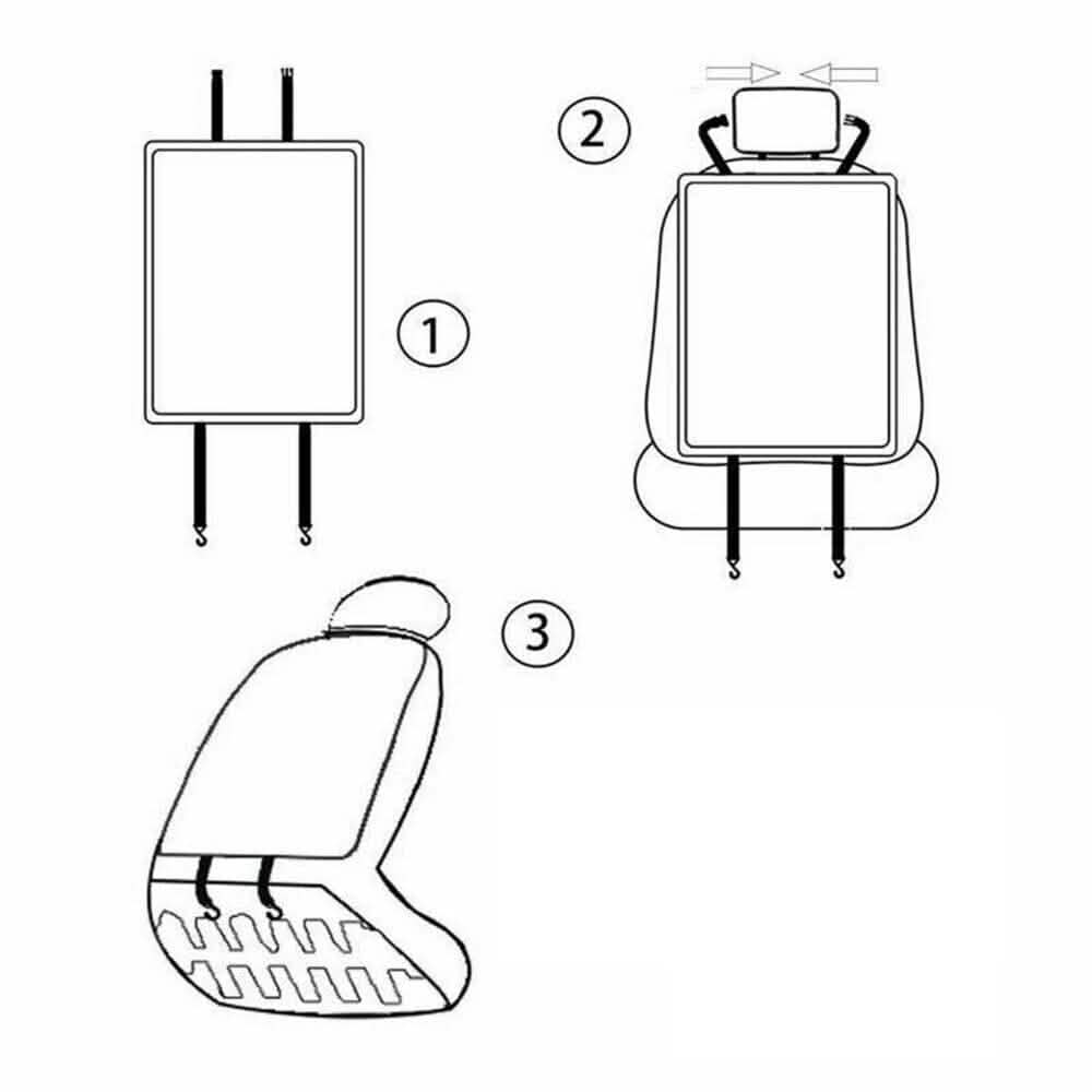 Installation guide for 2-Pack Car Seat Back Storage Bag with step-by-step visuals for easy setup.
