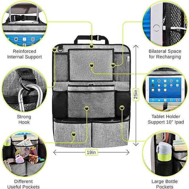 2-Piece: Car Rear Seat Organizer Storage Bag installed in vehicle