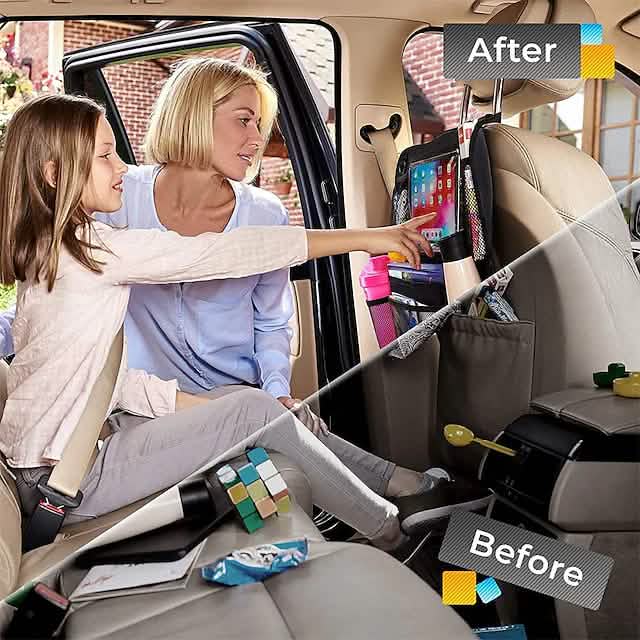 2-Piece: Car Rear Seat Organizer Storage Bag installed in vehicle