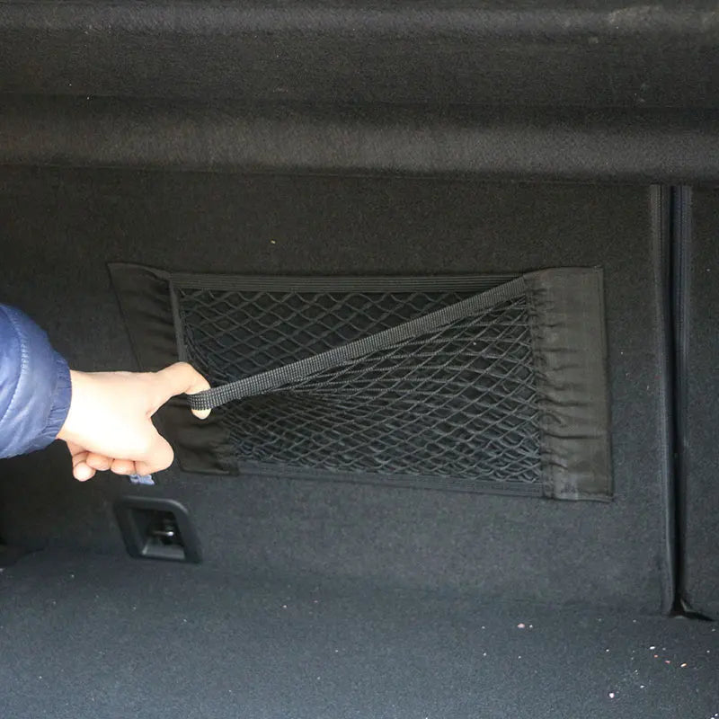 Car Trunk Storage Mesh Net Bag installed in vehicle