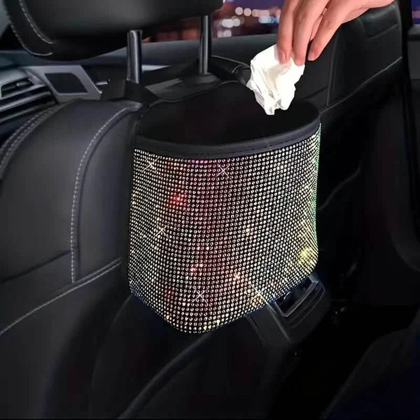 Bling Rhinestones Car Trash Can installed in vehicle