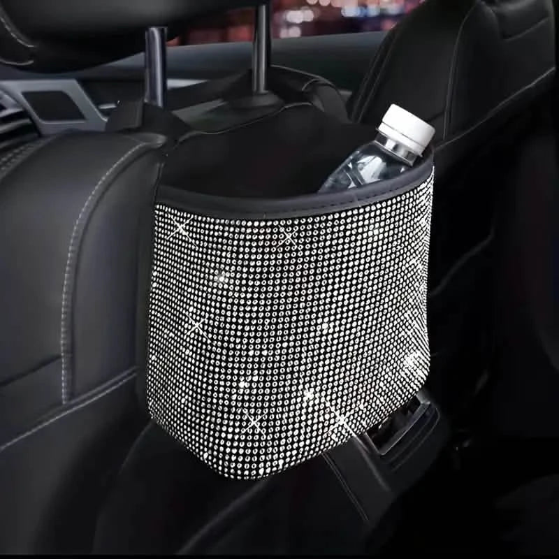 Bling Rhinestones Car Trash Can installed in vehicle