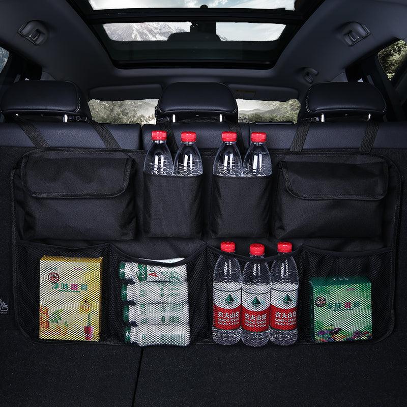 Car Trunk Organizer Adjustable Backseat Storage Bag installed in vehicle