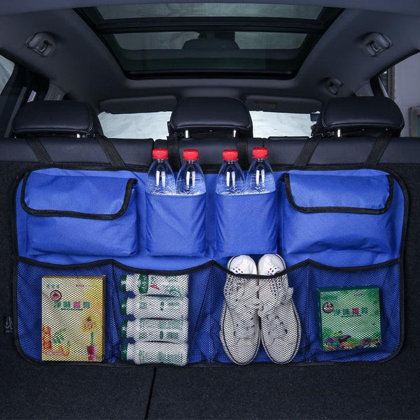 Car Trunk Organizer Adjustable Backseat Storage Bag installed in vehicle